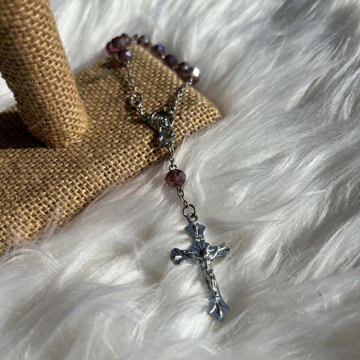 Mini Wrist Rosary Bracelet – Portable Comfort & Prayer - Purple Iridescent