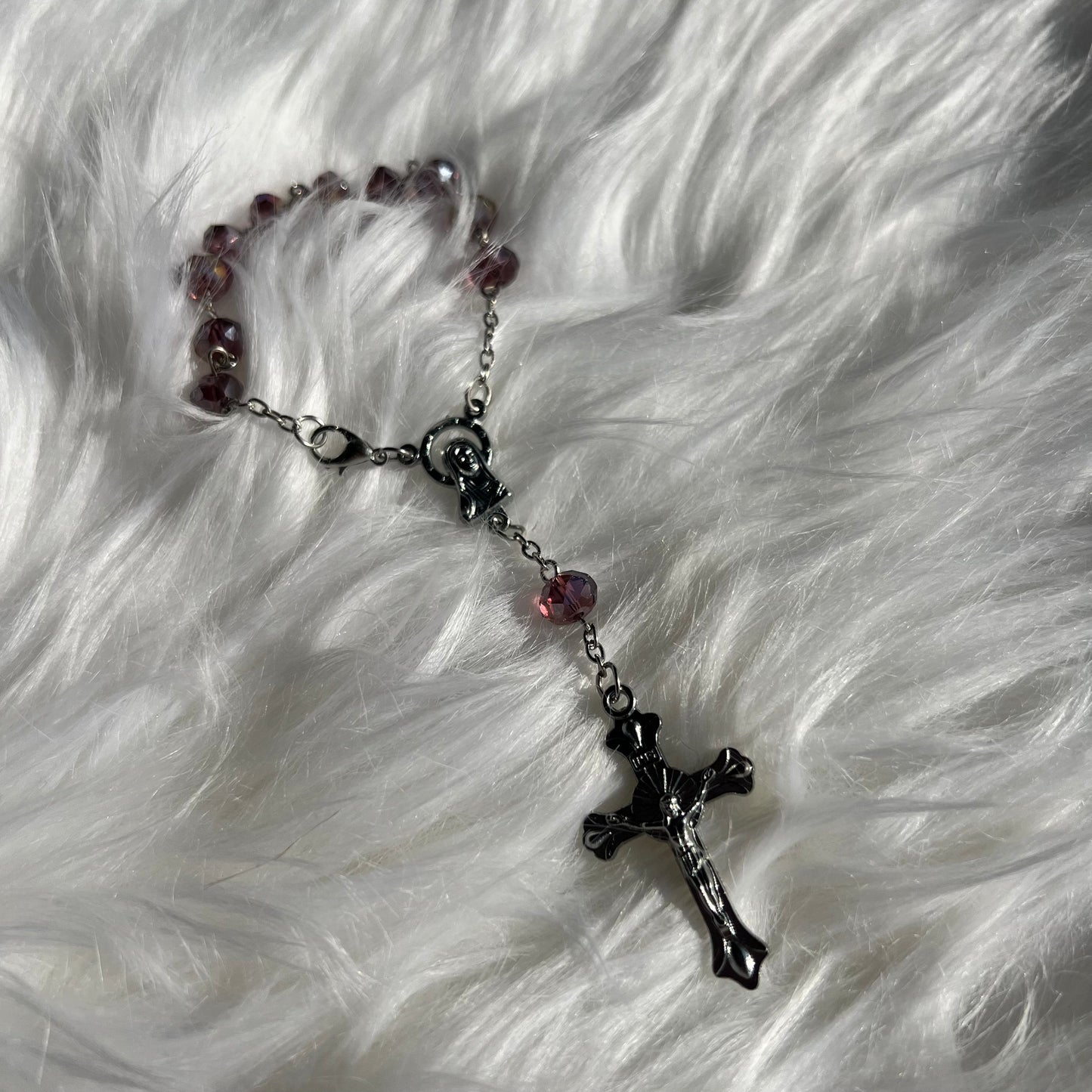Mini Wrist Rosary Bracelet – Portable Comfort & Prayer - Purple Iridescent