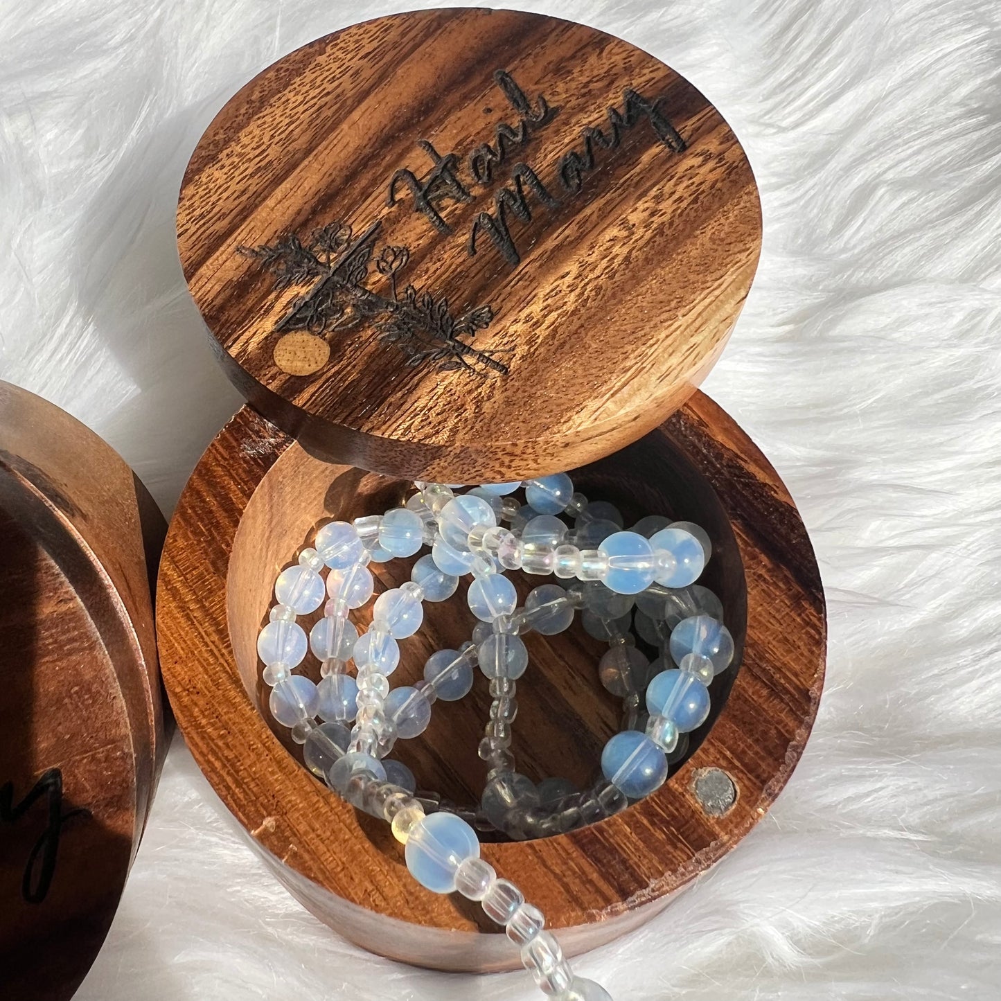 Rosary Keepsake Box – "Hail Mary" Engraved with Floral Cross