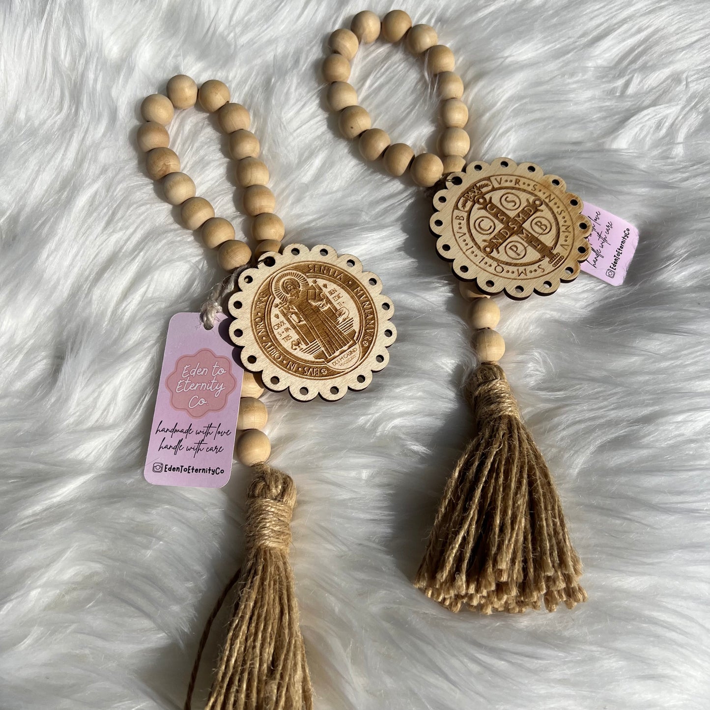 Saint Benedict's Medal Door Hanger – Wooden Bead & Tassel