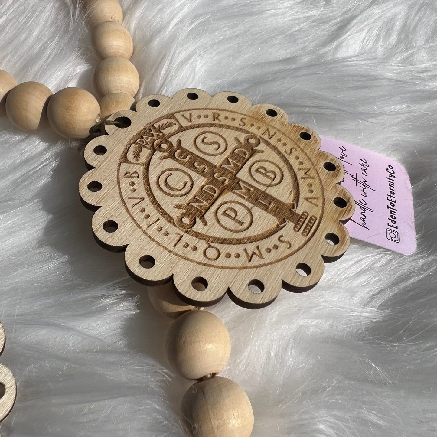 Saint Benedict's Medal Door Hanger – Wooden Bead & Tassel