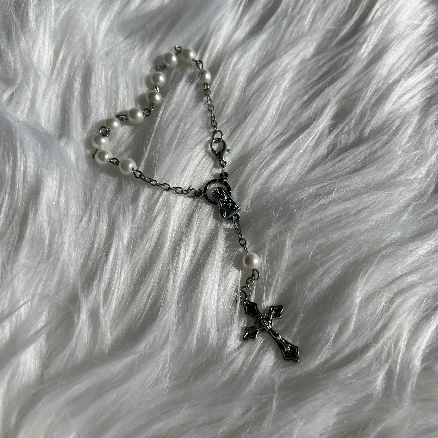 Mini Wrist Rosary Bracelet – Portable Comfort & Prayer - White Pearl