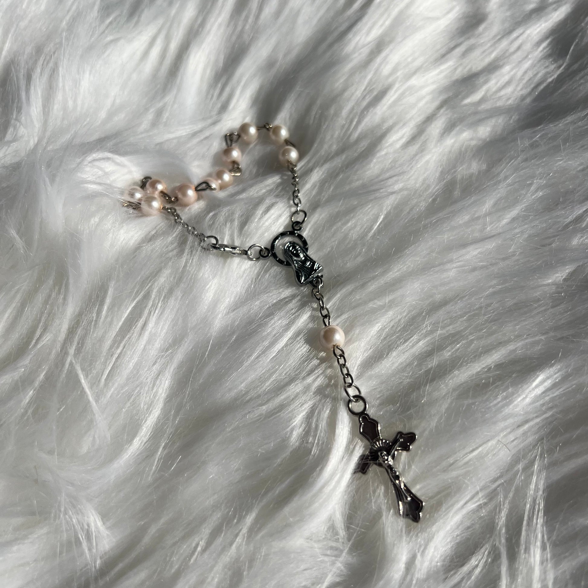 Mini Wrist Rosary Bracelet – Portable Comfort Prayer Pink Pearl