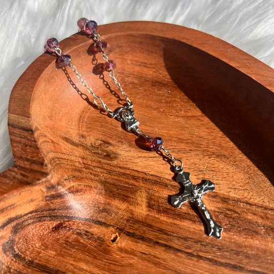 Mini Wrist Rosary Bracelet – Portable Comfort & Prayer - Purple Iridescent